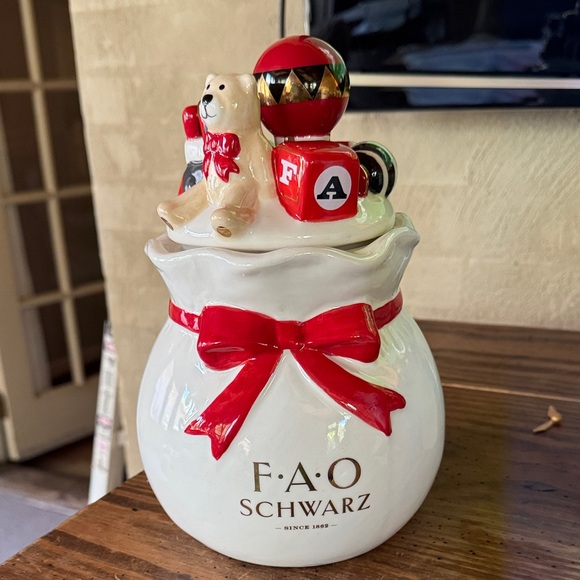 FAO Schwarz Festive Cookie Jar with Red and White Accents - Picture 1 of 7